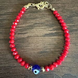 Red Beaded Evil Eye Bracelet
